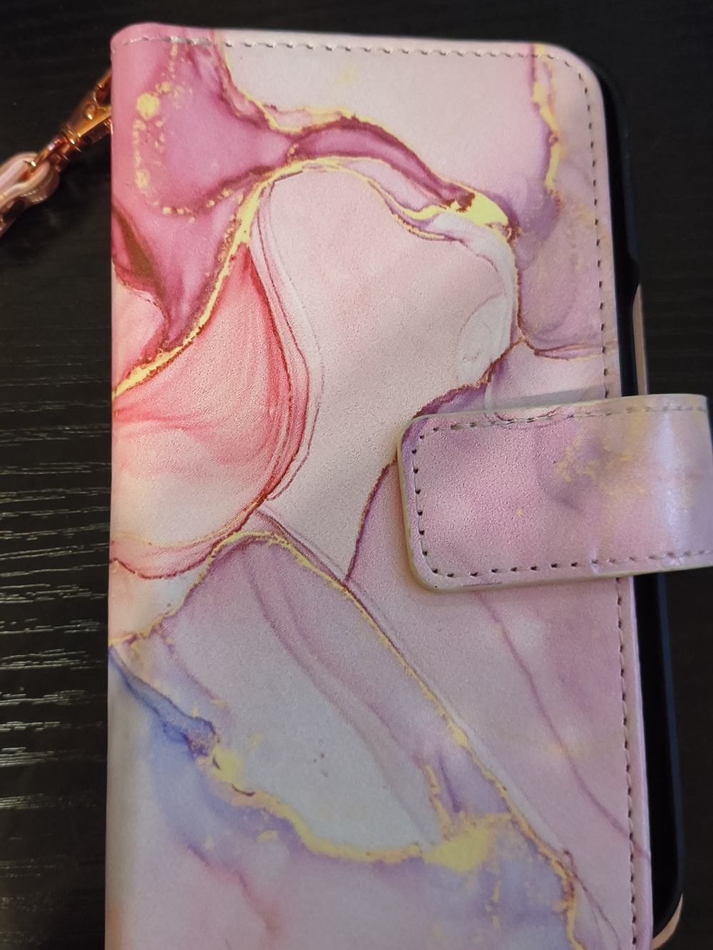 iPhone 15 Pink Marble Phone Wallet Case with Gold Veining